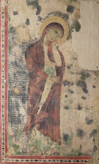The Mourning Virgin muligens med Longinus (fresco overført til stoff) av Italian School