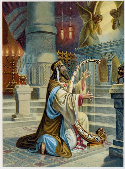 Palmisten David i "" Golden classic Bible: History of Divine Openbaring in the old and in the new striving "" av Giovanni Ladislao Sykora (vol. 1), oversatt av Don Clemente Benetti. (italiensk bibel) av Italian School