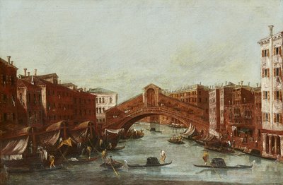 Rialtobroen fra Canal Grande (olje på lerret) av Italian School