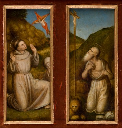 Stigmatiseringen av de hellige Frans og Hieronymus, ca. 1480 (olje på panel) av Italian School