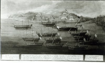 Den venetianske flåten ledet av kaptein Ivanovich da Dabrota mot tyrkiske pirater ved Durazzo, 1756 av Italian School