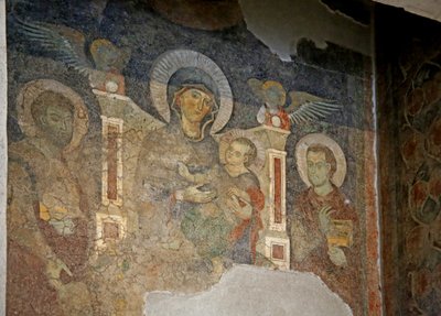 Jomfruen og barnet mellom St. Cosmas og St. Damian av Italian School