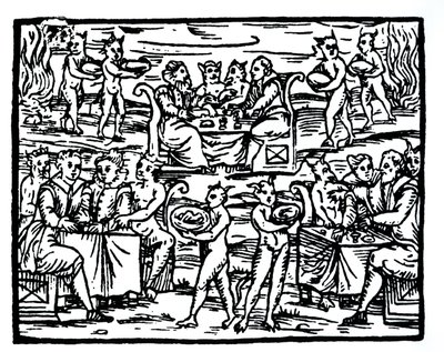The Witches Sabbath, kopi av en illustrasjon fra Compendium Maleticarum av Fr M Guaccius, Milano 1608, brukt i History of Magic, utgitt sent på 1800-tallet av Italian School