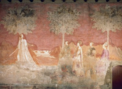 Ballspillet, scene fra lekesyklusen, ca 1445-1450, fresco, Palazzo Borromeo, Milano, Lombardia, Italia av Italian School