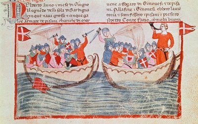 Slaget ved Meloria, miniatyr fra New Chronicles av Giovanni Villani, Italia 14. århundre. av Italian School