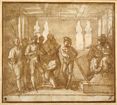Halshugging av en helgen (penn og blekk med vask og kritt på papir) av Italian School