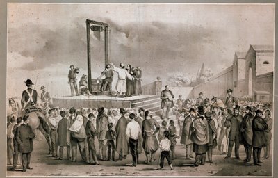 Henrettelsen 13.03.1858 av Felice Orsini (1819 - 1858) og Pieri som utførte angrepet 14. januar 1858 mot Napoleon III på Place de la Roquette i Paris Litografi fra slutten av 1800-tallet. Milan Museo del Risorgimento av Italian School