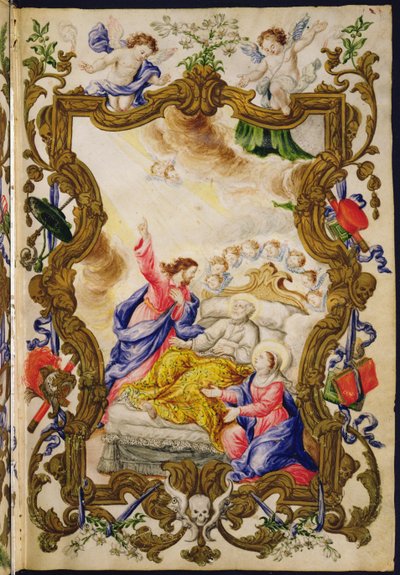 Den kristnes gode død, fra en Mariegola fra lekmannslauget til Buona Morte, ca. 1712-14 (blekk på vellum) av Italian School