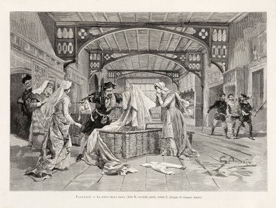 Scenen til kurven (akt II, del to, scene I) av Giuseppe Verdis opera Falstaff, fra L