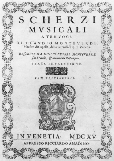 Tittelsiden til Scherzi Musicali av Claudio Monteverdi (1567-1643) 1615 av Italian School