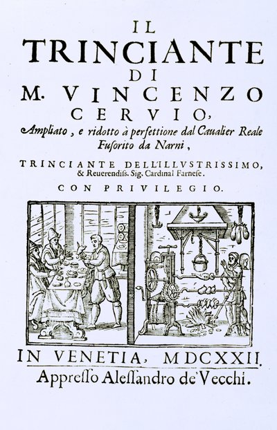 Tittelside på en italiensk kokebok, pub. Venezia, 1622 av Italian School