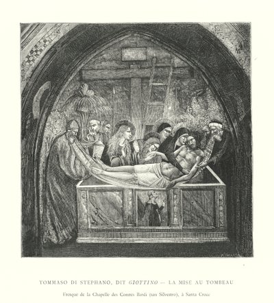 Tommaso di Stephano, dit Giottino, La Mise au Tombeau, Fresco de la Chapelle des Comtes Bardi, san Silvestro, en Santa Croce (gravering) av Italian School