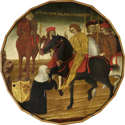 Trajan and the Widow (tempera med gull og sølv på panel) av Italian School