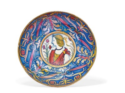 Umbrisk majolica gull- og rubinglansfotfat, fra Deruta til Gubbio, ca. 1510-20 av Italian School