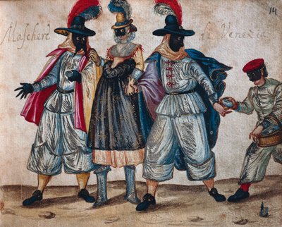Venetianske maskerte karakterer under karneval av Italian School