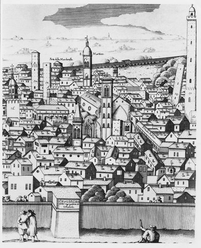 Utsikt over Bologna (gravering) av Italian School