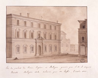 Utsikt over palasset til Prince Eugene i Bologna, gravert av S.A.I. etter Busatti av Italian School