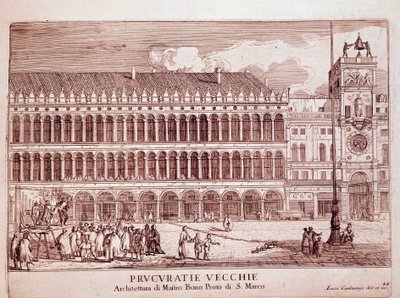 Utsikt over Procuracy Vecchie på Markusplassen i Venezia Gravering av 1703 Venezia, Museo Correr av Italian School