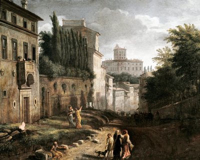 Utsikt over San Bonaventura-gaten i Palatine-høyden i Roma (maleri av Italian School