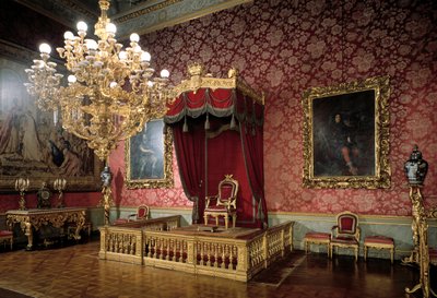 View of the Throne Room eller Chamberlains Room Royal Apartments fra 1800-tallet, Palazzo Pitti, Firenze, Italia av Italian School