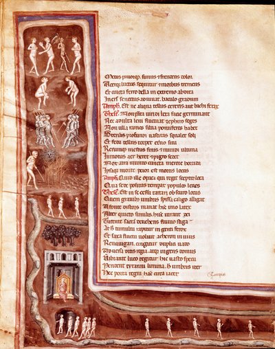 Utsikt over underverdenen, karakterer og monstre, vandrende sjeler i underverdenens sirkler, illustrasjon for Furious Hercules av Seneque (miniatyr av Italian School
