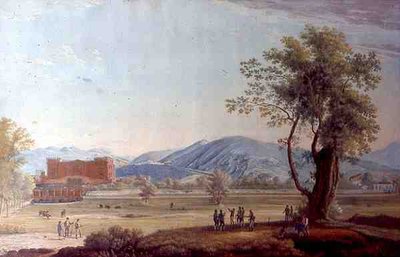 Utsikt over villaen og parken (akvarell på papir) av Italian School