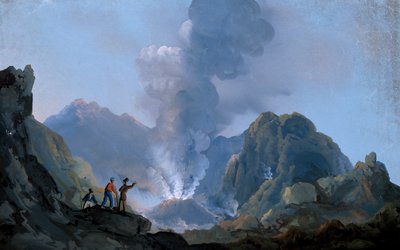 Utsikt over krateret til Vesuv i 1829 (gouache) av Italian School