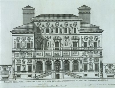 Utsikt over fasaden til Villa Borghese, Roma av Italian School