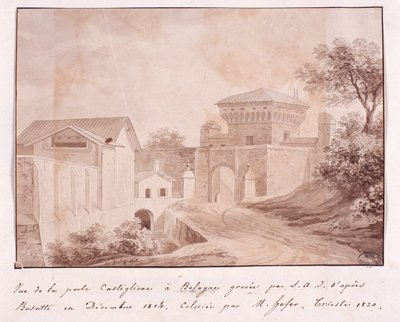 Utsikt over porten til Castiglione i Bologna, gravert av S.A.I. etter Busatti, desember 1814 (farget gravering) av Italian School