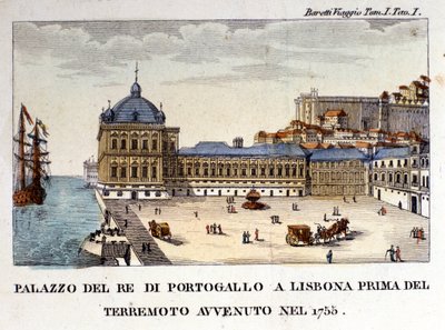 Utsikt over det kongelige palasset i Lisboa før jordskjelvet i 1755. av Italian School