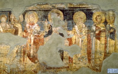 Jomfru Maria og pave Adrian I av Italian School