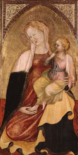 Virgin and Child, Florentine School (tempera med gull på panel) av Italian School