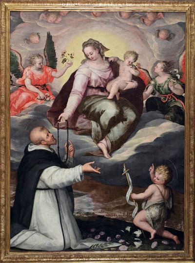 Jomfru overlater rosenkransen til St Dominic Anonymous maleri rundt 1650 Milano, basilikaen Santa Maria delle Grazie av Italian School