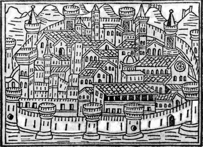 Bymurer fra Supplementum Chronicarum av Giacomo Filippo Foresti, 1506 av Italian School