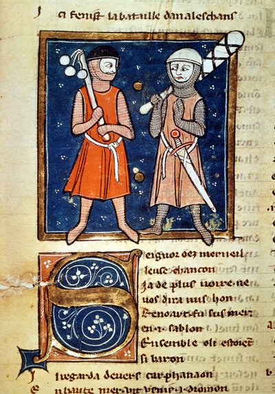 Warriors arms of clubs - i "" The coinage of William""", manuskript fra 1200-tallet. biblioteca Trivulziana. Milan av Italian School