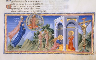 Yates Thompson 36, f.141 The Mystery of the Redemption, fra 'Divina Commedia', ca. 1444-50 (vellum) av Italian School