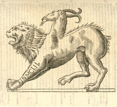 illustrasjon av Monstrosae cuiusdam Chimaerae fra Aldrovandis History of Monsters, 1642 av Italian School