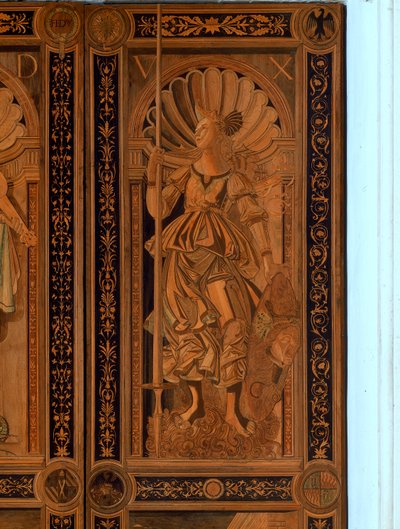 Detalj av en av dørene ved Sala degli Angelo, Palazzo Ducale, Urbino (tre) av Italian School Italian School