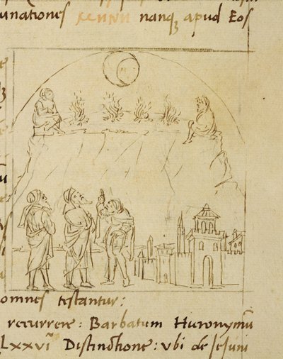 Ms.LAT.446 fol.2v Vismennene studerer stjernenes bevegelser for å bestemme den nøyaktige datoen for påsken, fra Ortopascha av Pilgrim Priscian av Italian School Italian School