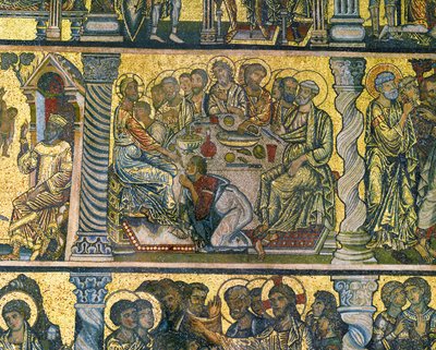 Den siste nattverd og føttevasking (mosaikk) av Italian school