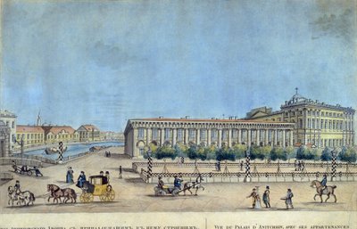 Anichkov-palasset i St. Petersburg. Verk av Ivan Alexeyevich Ivanov (1779-1848), gravering og akvarell av Ivan Alekseevich Ivanov