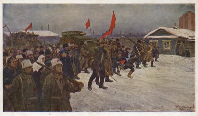 Demonstrasjon av soldater og arbeidere under februarrevolusjonen i 1917 i Russland av Ivan Alexeyevich (after) Vladimirov