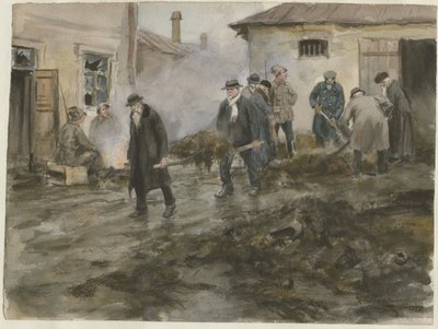 Borgerskapet renser stallen fra serien med akvareller russisk revolusjon, 1920 av Ivan Alexeyevich Vladimirov