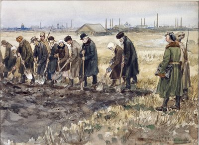Hardt arbeid for rike kjøpmenn, adelsmenn og kriminelle under revolusjonsårene av Vladimirov, Ivan Alexeyevich (1869-1947). Akvarell, Gouache på papir av Ivan Alexeyevich Vladimirov