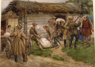 Rekvisisjon av mel fra rike bønder i en landsby nær Pskov av Ivan Alexeyevich Vladimirov