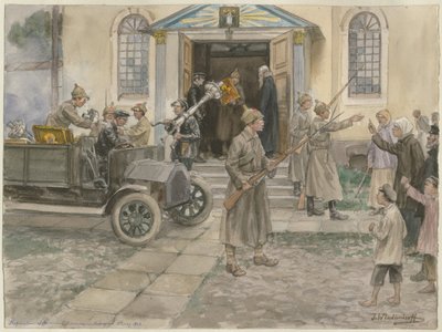 Rekvisisjon av kirkeskattene i Petrograd 5. mai 1922 fra serien av akvareller Russland av Ivan Alexeyevich Vladimirov