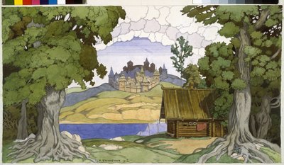 Dekor for operaen ""Askolds grav"" av Alexei Vertovski (1799-1862). Verk av Ivan Yakovlevich Bilibin (Bilibin) (1876-1942), akvarell på papir av Ivan Yakovlevich Bilibin