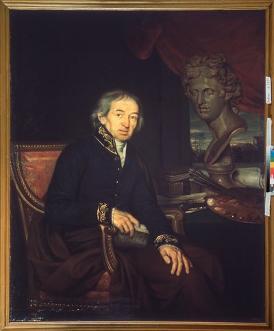 Portrait de l'artiste Dmitri Levitsky (1735-1822) (Portrett av kunstneren Dmitri Levitsky) - Peinture de Ivan Eremeevich Yakovlev (1787-1843), huile sur toile av Ivan Ereemevich Yakovlev