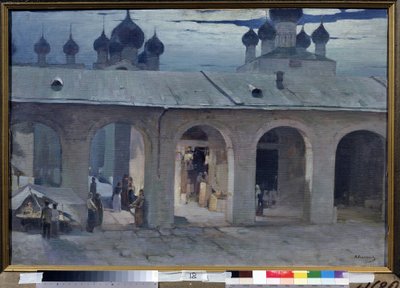 "Gallery Marchande au Kremlin de Rostov" Painture dYvan Kalmykov (1866-1925) Artikkel Friluftsmuseum Rostov Kreml, Rostov av Ivan Kalmykov