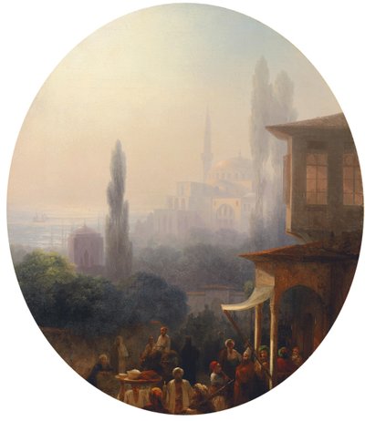 En markedsscene i Konstantinopel, med Hagia Sophia utenfor, 1860 av Ivan Konstantinovich Aivazovsky